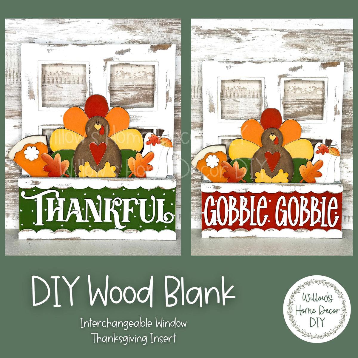 DIY Interchangeable Window Box Add-On Thanksgiving - Turkey Craft Kit - Wood Blank - Accent - Mantle Decor - Seasonal Sign - Shelf Sitter