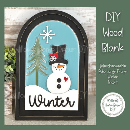 DIY Interchangeable Boho Arch Frame Insert - Winter Snowman - Craft Kit - Wood Blank - Shelf Sitter - Mantel Decor - Seasonal Sign