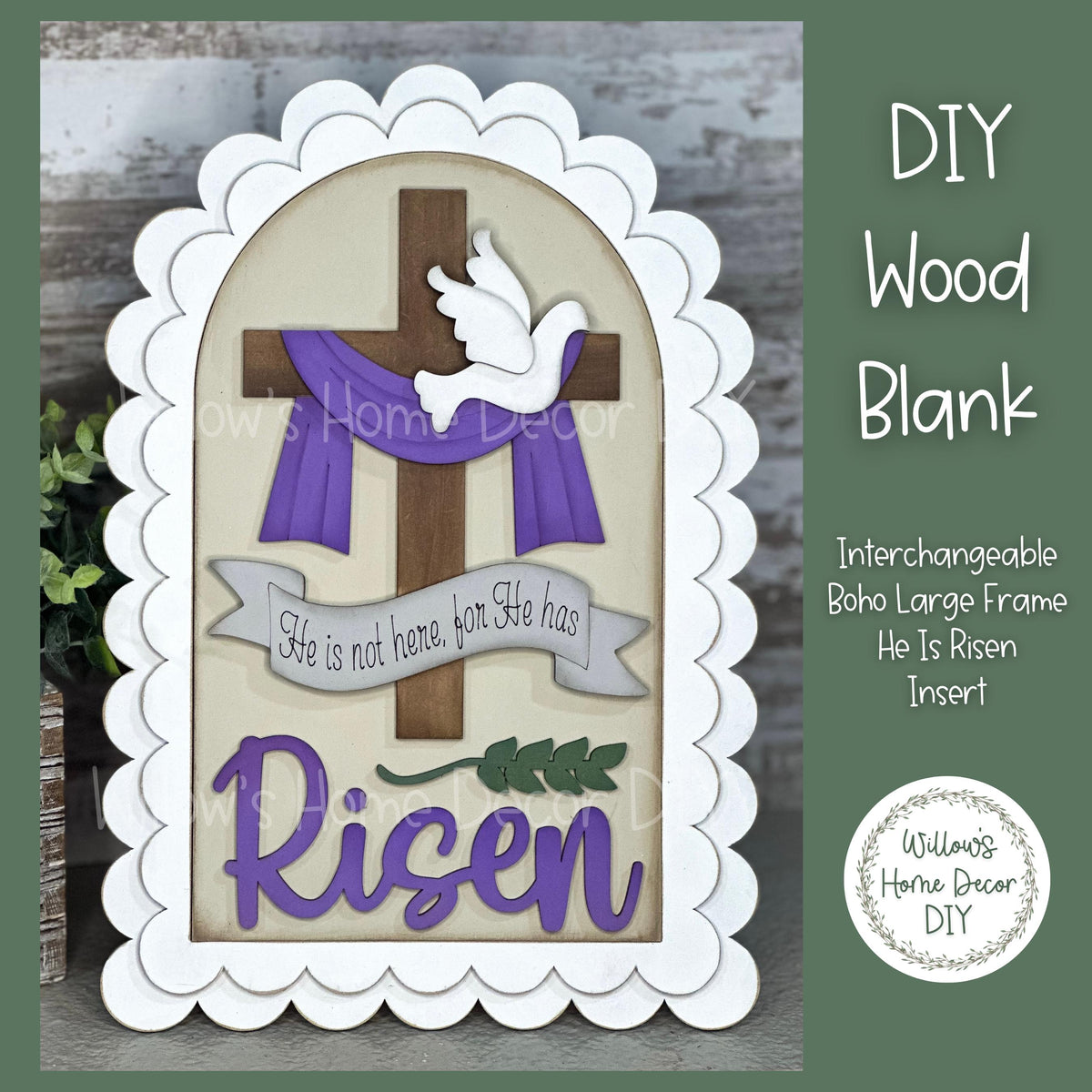 DIY Interchangeable Boho Arch Frame Insert - He Is Risen - Easter Christian - Craft Kit - Wood Blank - Mantle Shelf Decor - Seasonal Sign
