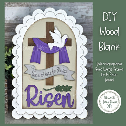 DIY Interchangeable Boho Arch Frame Insert - He Is Risen - Easter Christian - Craft Kit - Wood Blank - Mantle Shelf Decor - Seasonal Sign