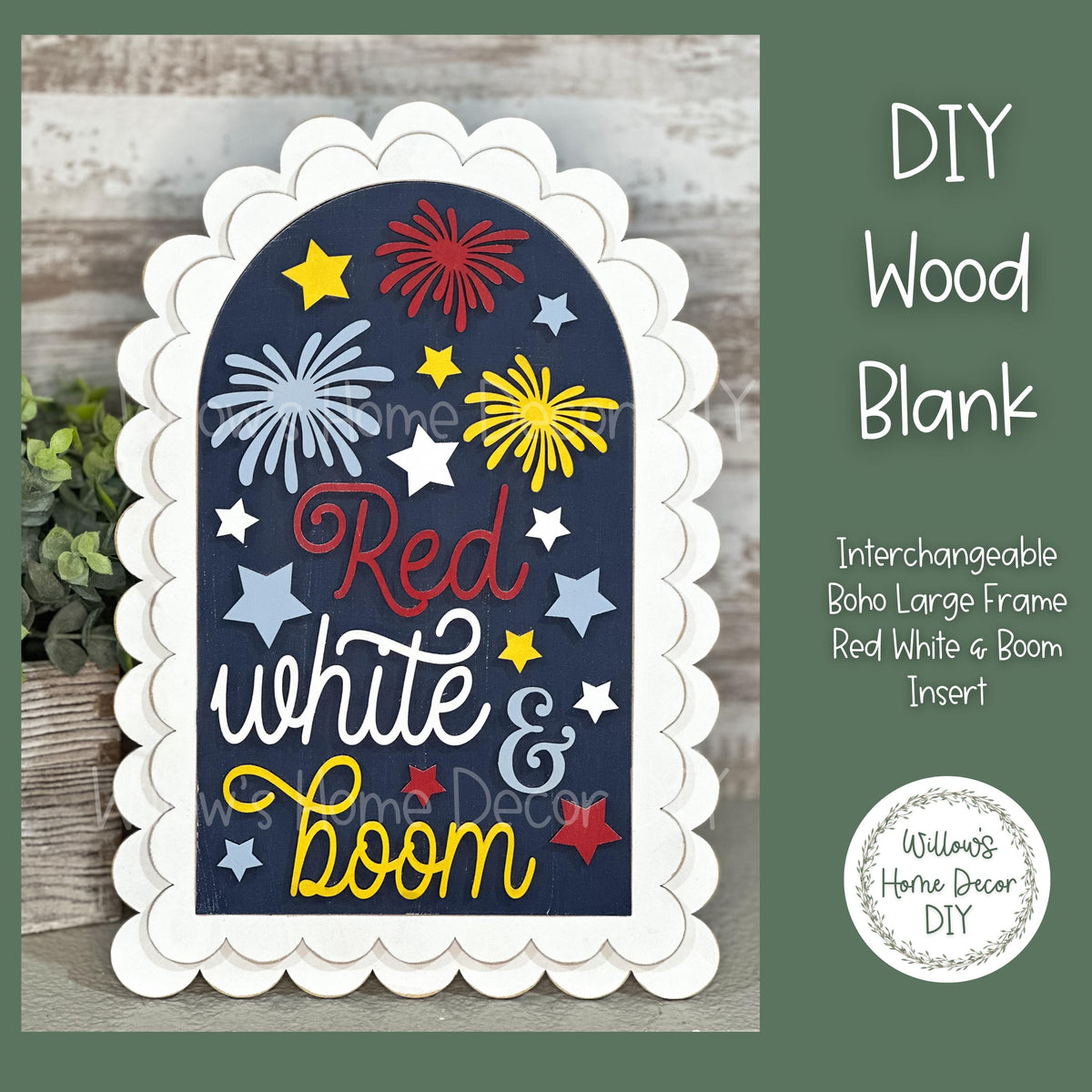 DIY Interchangeable Boho Arch Frame Insert - Red White Boom - 4th of July - Craft Kit - Wood Blank - Mantle Shelf Decor - Seasonal Sign