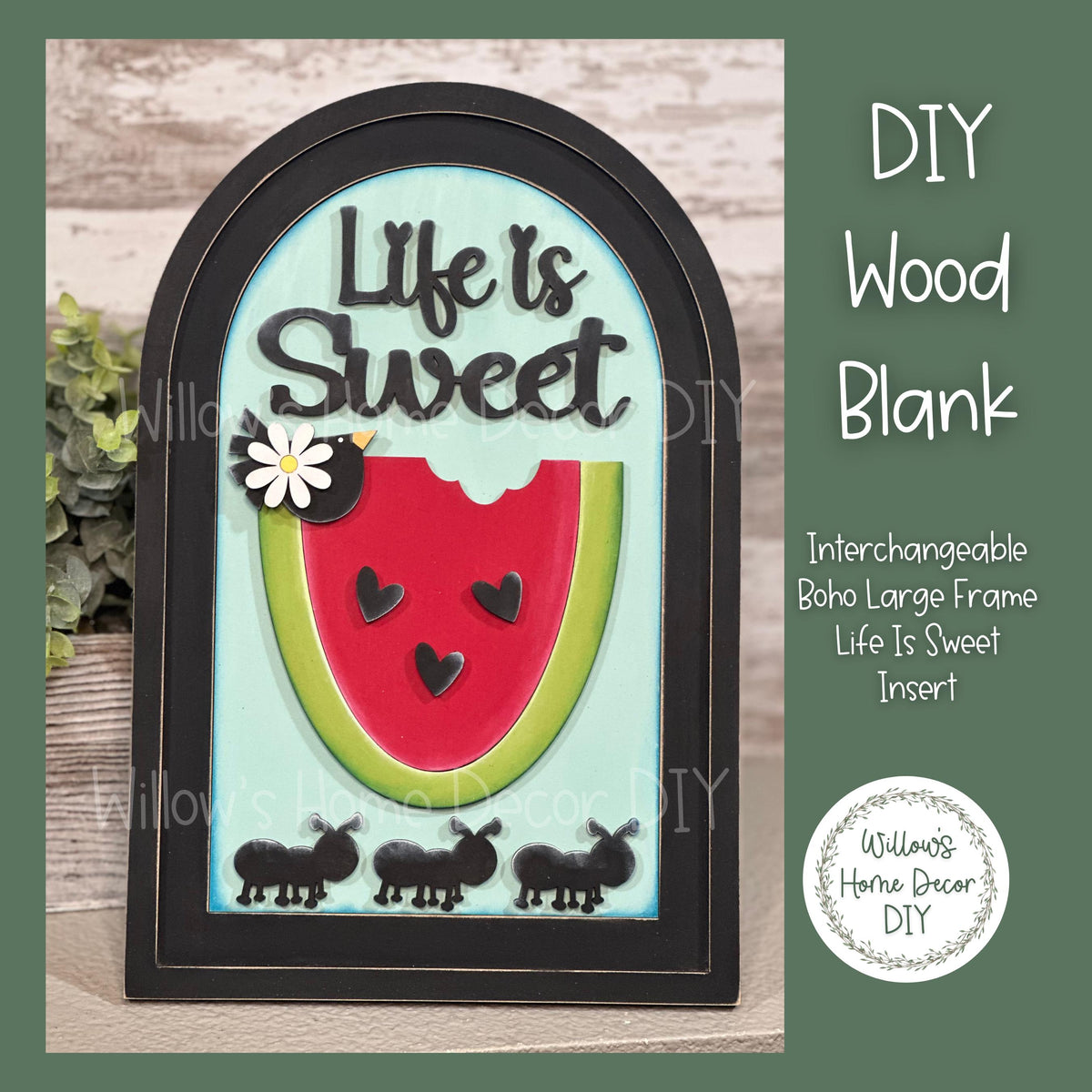 DIY Interchangeable Boho Arch Frame Insert - Life Is Sweet - Watermelon Summer - Craft Kit - Mantle Shelf Decor- Seasonal - Shelf Sitter