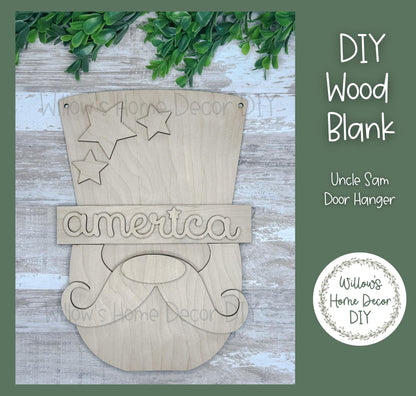 DIY Wood Blank Uncle Sam Door Hanger - Unfinished Patriotic Craft - Uncle Sam - USA - America - Summer Paint Party - Adult Kids Crafts -