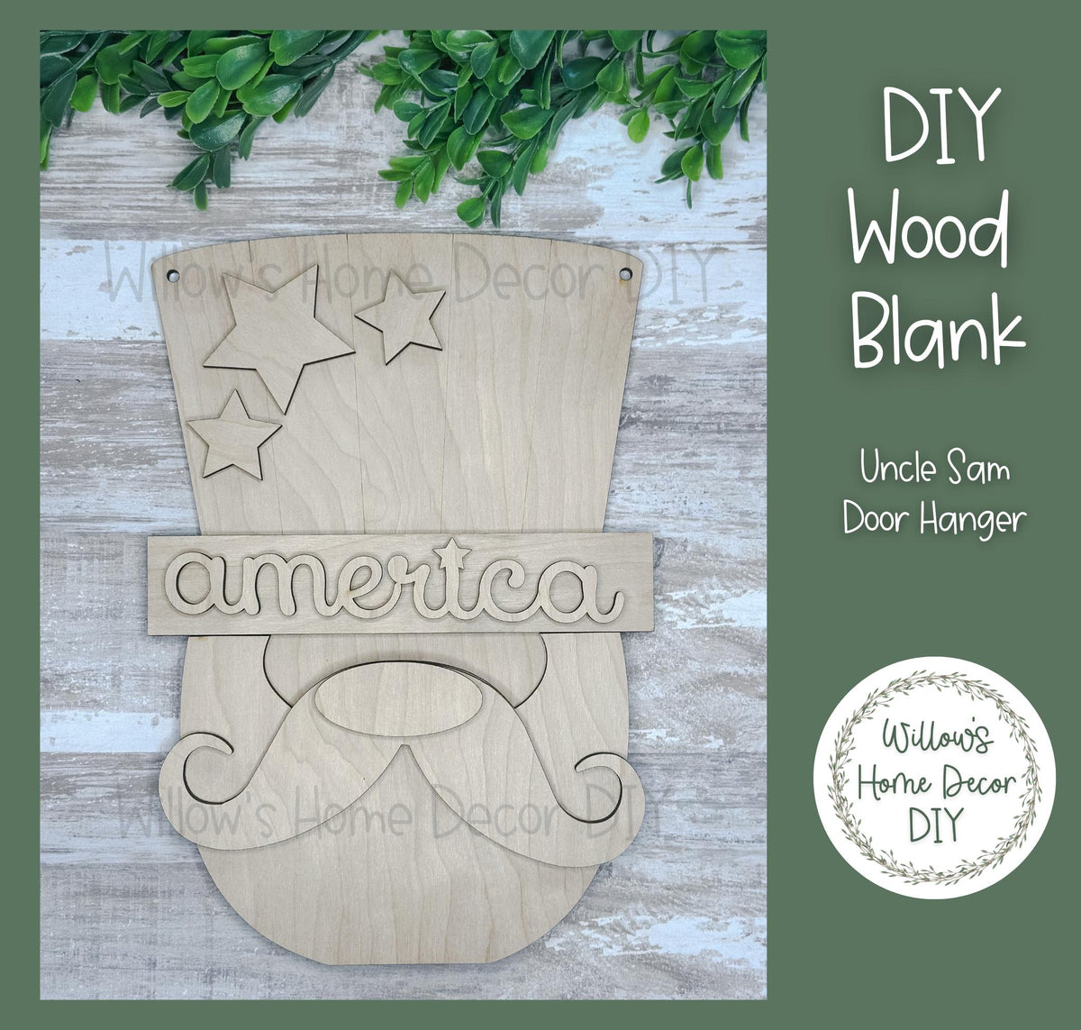 DIY Wood Blank Uncle Sam Door Hanger - Unfinished Patriotic Craft - Uncle Sam - USA - America - Summer Paint Party - Adult Kids Crafts -