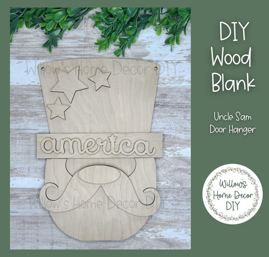 DIY Wood Blank Uncle Sam Door Hanger - Unfinished Patriotic Craft - Uncle Sam - USA - America - Summer Paint Party - Adult Kids Crafts -