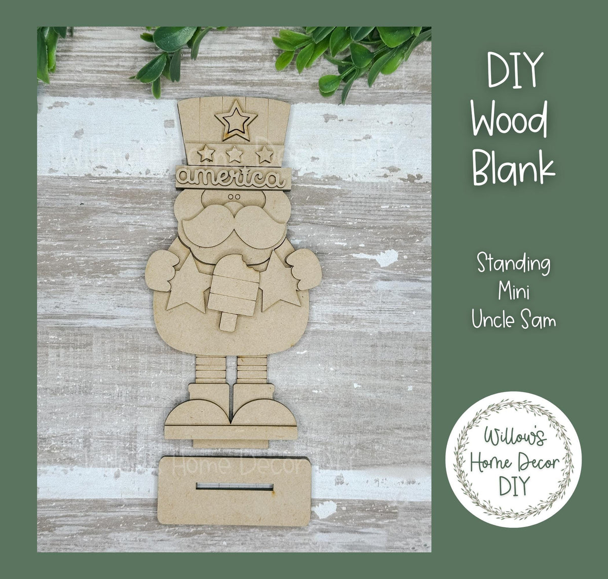 DIY Wood Blank Mini Uncle Sam Shelf Sitter - Unfinished Patriotic Craft - Uncle Sam - USA - America - Summer Paint Party - Adult Kids Crafts