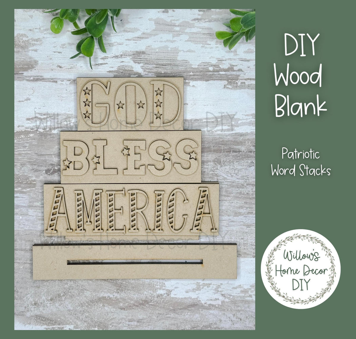DIY Wood Blank Patriotic Word Stack - Unfinished 4th of July Craft - 1776 - USA - God Bless America - Summer Paint Party - Adult Kids Crafts