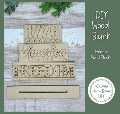 DIY Wood Blank Patriotic Word Stack - Unfinished 4th of July Craft - 1776 - USA - God Bless America - Summer Paint Party - Adult Kids Crafts