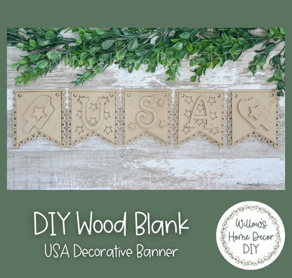 DIY Wood Blank USA Banner - Unfinished 4th of July Craft - Patriotic Decor - God Bless America - Summer Paint Party - Adult Kids Crafts