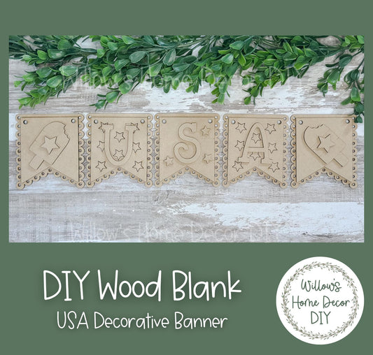 DIY Wood Blank USA Banner - Unfinished 4th of July Craft - Patriotic Decor - God Bless America - Summer Paint Party - Adult Kids Crafts