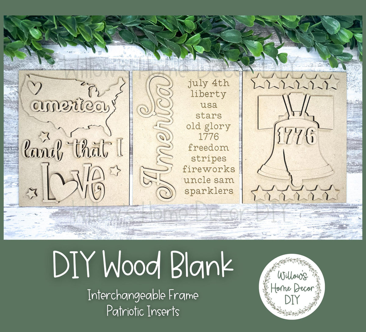 DIY Interchangeable Frame Add On - Patriotic Signs - Adult Kids Craft Kit - Wood Blank - Accent Mantle Decor - Seasonal Sign - Shelf Sitter