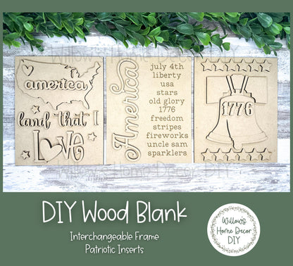 DIY Interchangeable Frame Add On - Patriotic Signs - Adult Kids Craft Kit - Wood Blank - Accent Mantle Decor - Seasonal Sign - Shelf Sitter