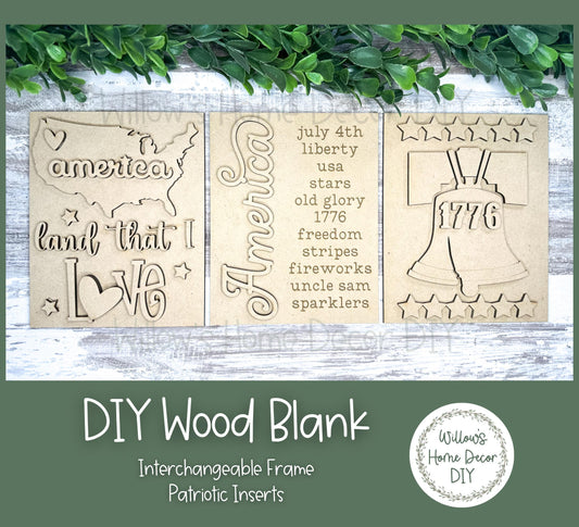 DIY Interchangeable Frame Add On - Patriotic Signs - Adult Kids Craft Kit - Wood Blank - Accent Mantle Decor - Seasonal Sign - Shelf Sitter