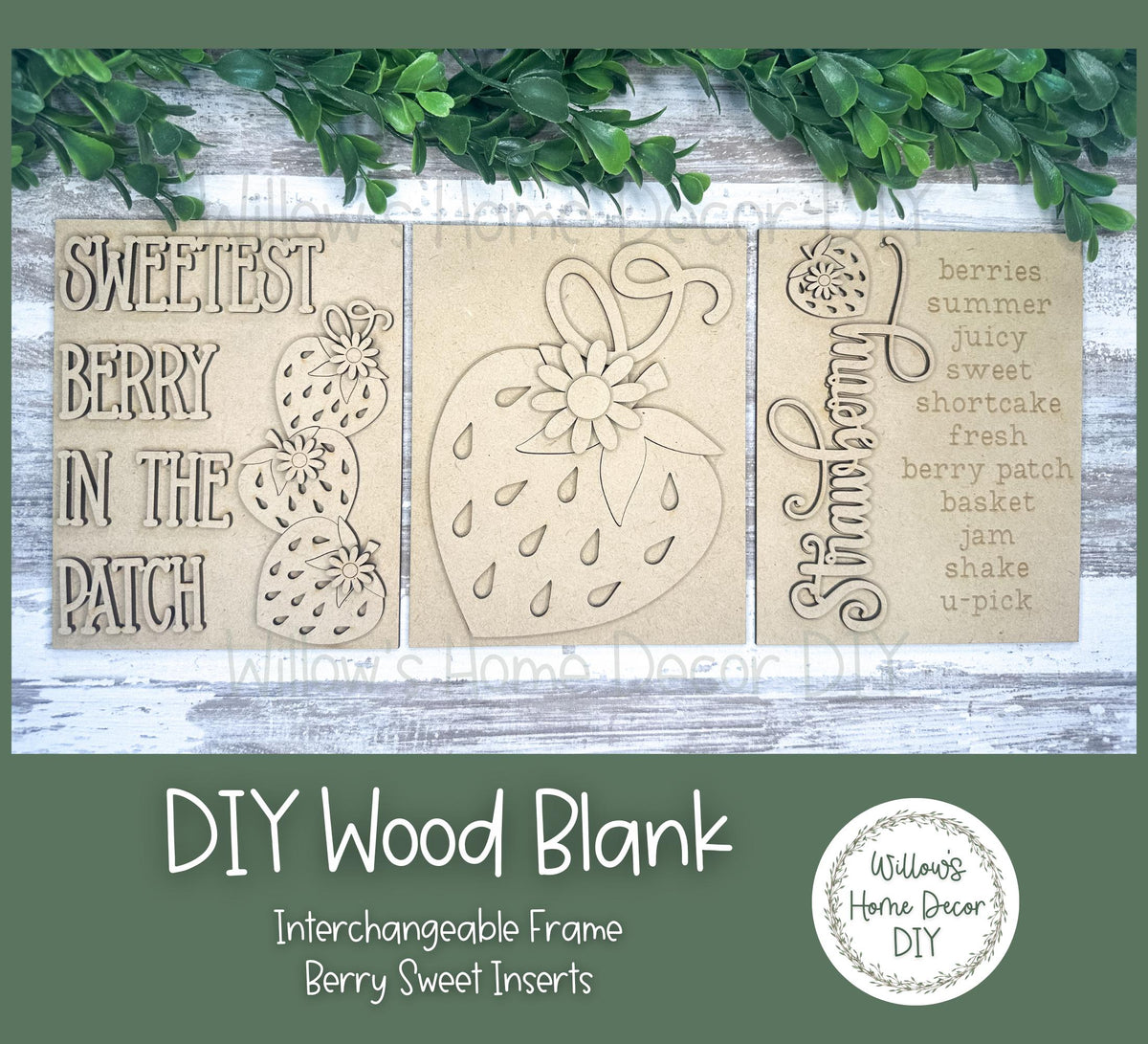 DIY Interchangeable Frame Add On Berry Sweet Insert - Adult Kids Craft Kit - Wood Blank - Accent Mantle Decor - Seasonal Sign - Shelf Sitter