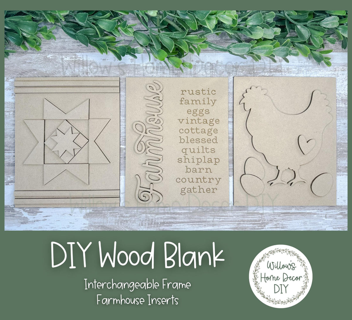 DIY Interchangeable Frame Add On Farmhouse Insert - Adult Kids Craft Kit - Wood Blank - Accent Mantle Decor - Seasonal Sign - Shelf Sitter