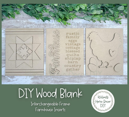 DIY Interchangeable Frame Add On Farmhouse Insert - Adult Kids Craft Kit - Wood Blank - Accent Mantle Decor - Seasonal Sign - Shelf Sitter