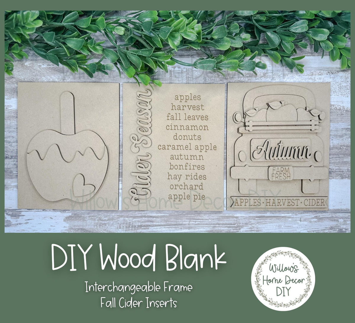 DIY Interchangeable Frame Add On Fall Cider Inserts - Adult Kids Craft Kit - Wood Blank - Accent Mantle Decor - Seasonal Sign - Shelf Sitter
