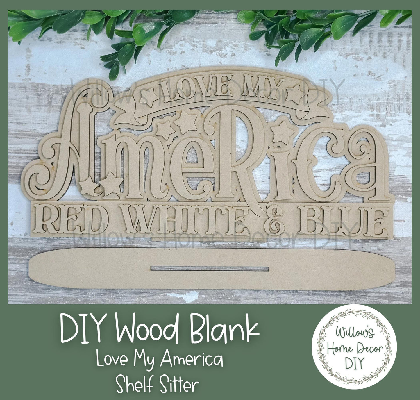 DIY Wood Blank Love My America Shelf Sitter - Unfinished Patriotic Craft - USA - 4th of July America - Summer Paint Party - Adult Kids Craft