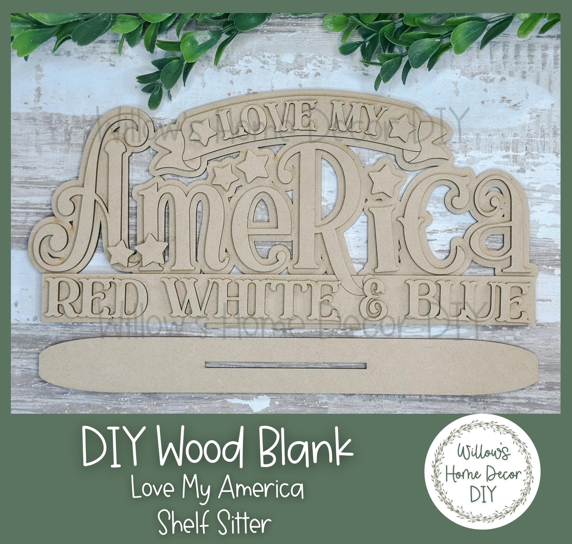 DIY Wood Blank Love My America Shelf Sitter - Unfinished Patriotic Craft - USA - 4th of July America - Summer Paint Party - Adult Kids Craft