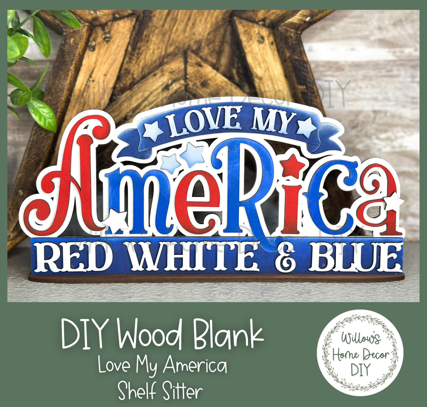 DIY Wood Blank Love My America Shelf Sitter - Unfinished Patriotic Craft - USA - 4th of July America - Summer Paint Party - Adult Kids Craft