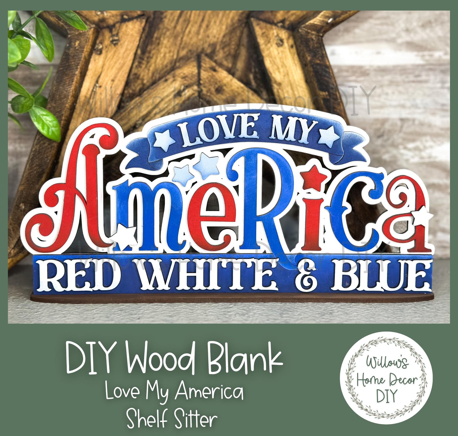 DIY Wood Blank Love My America Shelf Sitter - Unfinished Patriotic Craft - USA - 4th of July America - Summer Paint Party - Adult Kids Craft