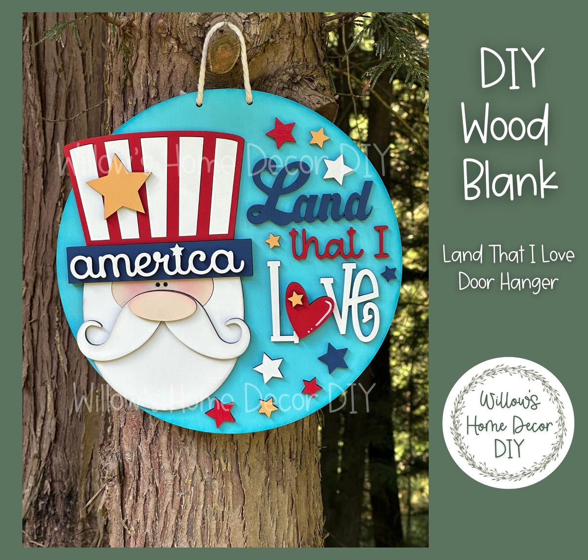 DIY Wood Blank Land That I Love Door Hanger | Patriotic 4th of July Decor | Unfinished Craft | Front Porch Sign | Paint Party Supply