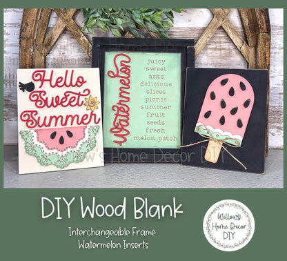 DIY Interchangeable Frame Add On Watermelon Inserts - Adult Kids Craft Kit - Wood Blank - Accent Mantle Decor - Seasonal Sign - Shelf Sitter