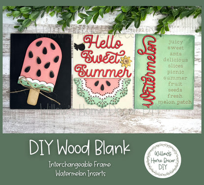 DIY Interchangeable Frame Add On Watermelon Inserts - Adult Kids Craft Kit - Wood Blank - Accent Mantle Decor - Seasonal Sign - Shelf Sitter