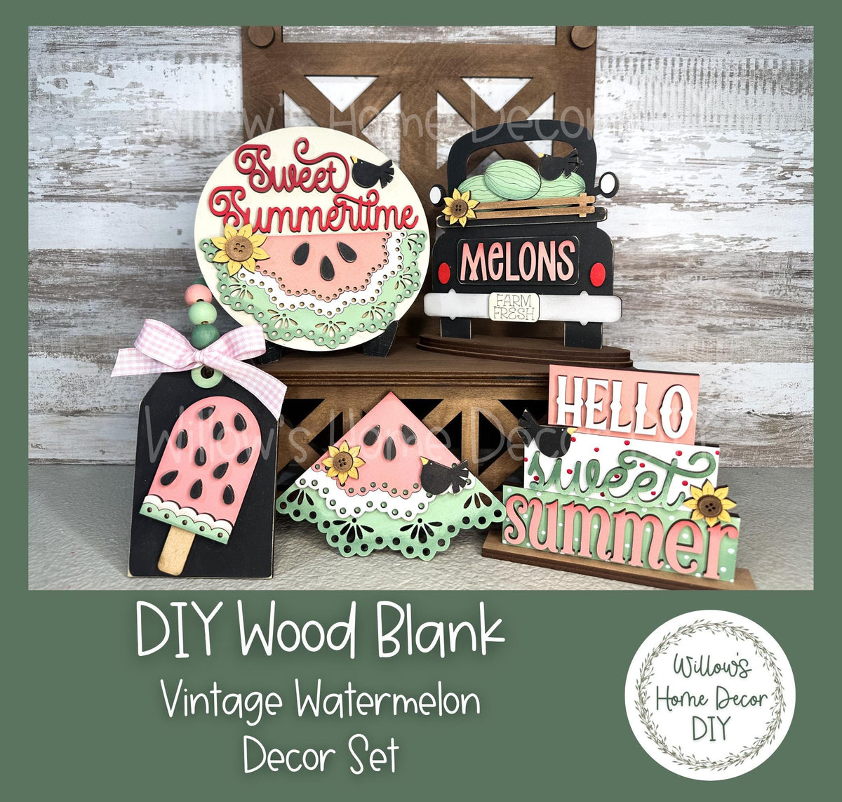 DIY Watermelon Decor Set - Fresh Berry Sweet Craft Kit - Wood Blank - Accent Mantle Decor - Seasonal Sign -Summer Decor