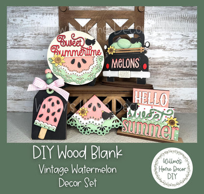DIY Watermelon Decor Set - Fresh Berry Sweet Craft Kit - Wood Blank - Accent Mantle Decor - Seasonal Sign -Summer Decor