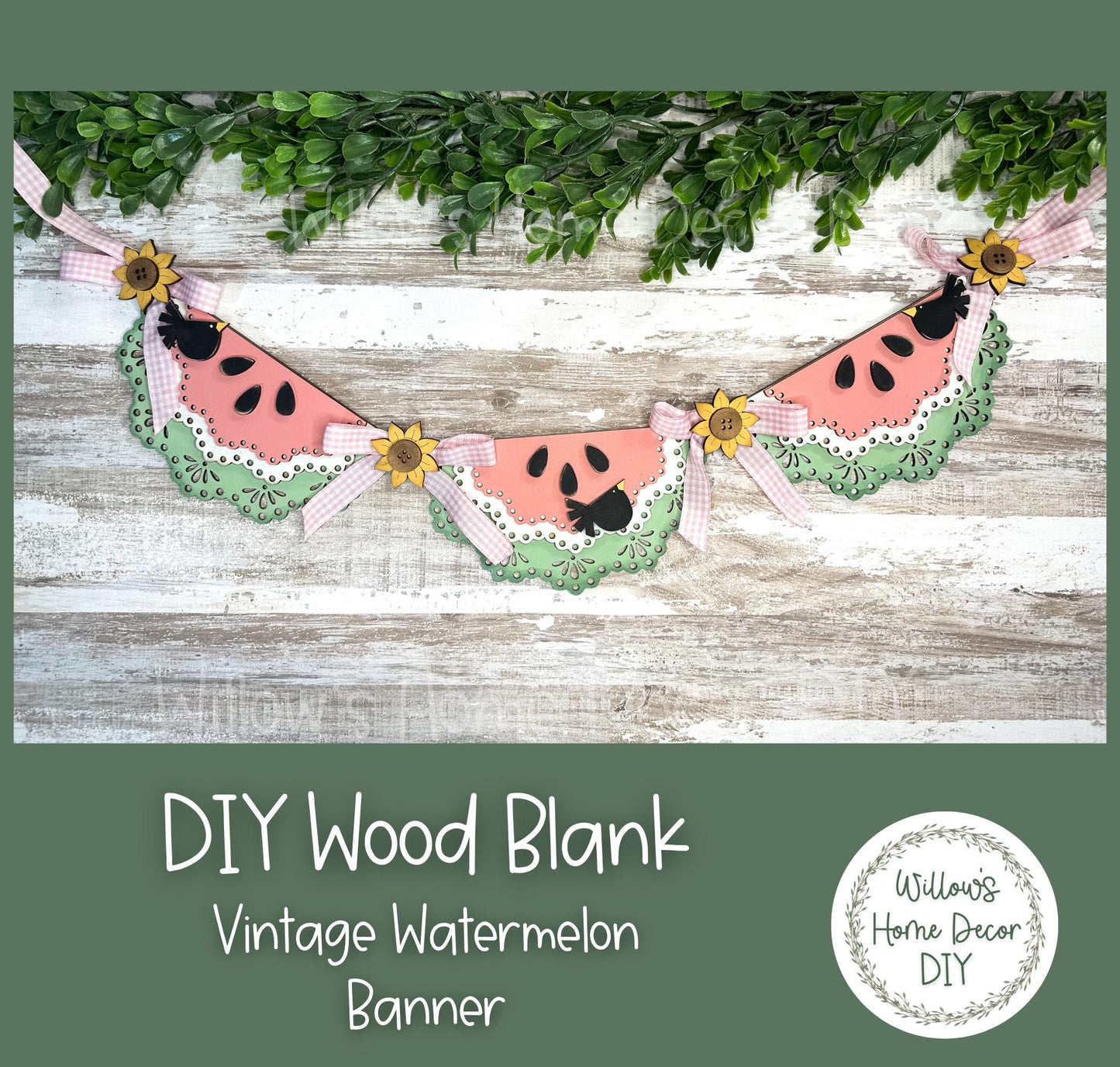 DIY Wood Blank Vintage Watermelon Banner - Unfinished Sign - Adult Kids Craft - Front Door Porch Decor Summer Paint Party - Mantle Decor