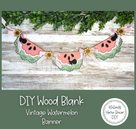 DIY Wood Blank Vintage Watermelon Banner - Unfinished Sign - Adult Kids Craft - Front Door Porch Decor Summer Paint Party - Mantle Decor