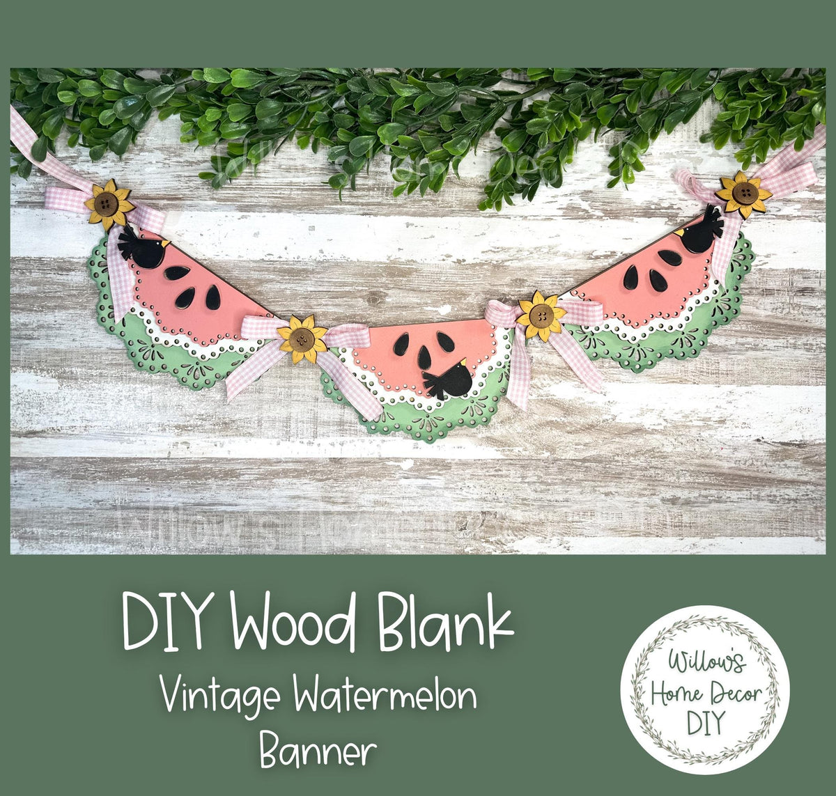 DIY Wood Blank Vintage Watermelon Banner - Unfinished Sign - Adult Kids Craft - Front Door Porch Decor Summer Paint Party - Mantle Decor