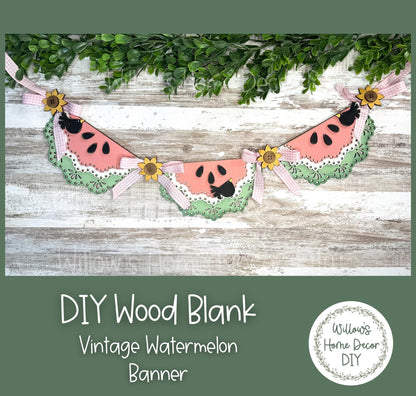 DIY Wood Blank Vintage Watermelon Banner - Unfinished Sign - Adult Kids Craft - Front Door Porch Decor Summer Paint Party - Mantle Decor