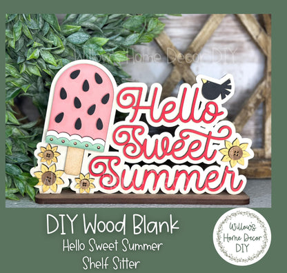 DIY Wood Blank Hello Sweet Summer Vintage Watermelon Shelf Sitter - Unfinished Wood Sign - Adult Kids Craft - Summer Paint Party - Mantle