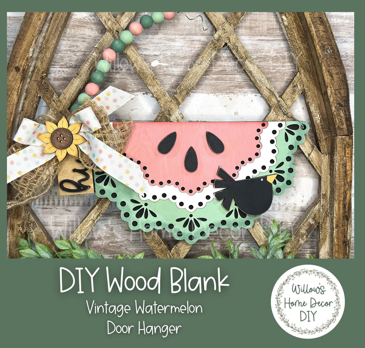 DIY Wood Blank Vintage Watermelon Door Hanger - Unfinished Sign - Adult Kids Craft - Front Door Porch Decor Summer Paint Party - Wreath