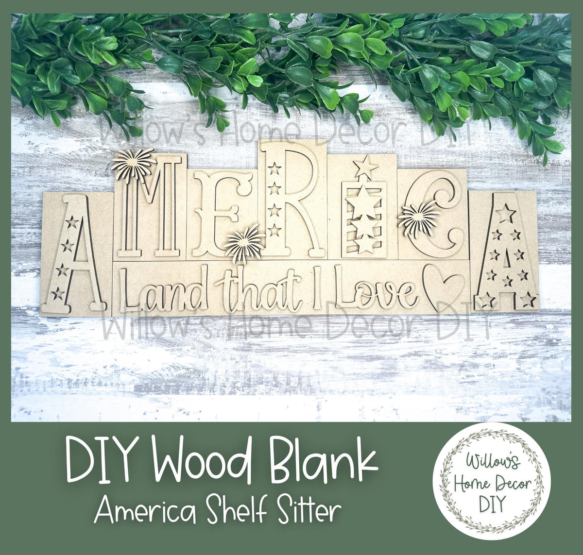 DIY Wood Blank America Land That I Love Shelf Sitter - Unfinished Patriotic Craft - USA - America - Summer Paint Party - Adult Kids Crafts
