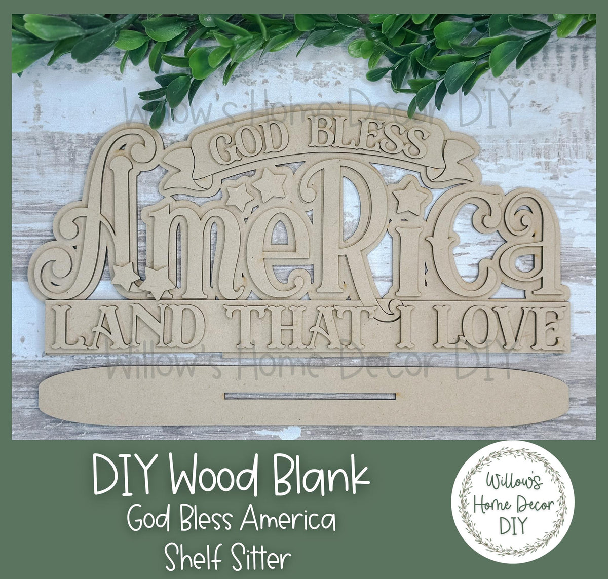 DIY Wood Blank God Bless America Shelf Sign - Unfinished Patriotic Craft - USA - 4th of July America - Summer Paint Party - Adult Kid Craft