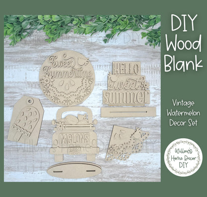 DIY Watermelon Decor Set - Fresh Berry Sweet Craft Kit - Wood Blank - Accent Mantle Decor - Seasonal Sign -Summer Decor