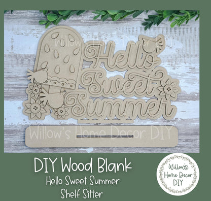 DIY Wood Blank Hello Sweet Summer Vintage Watermelon Shelf Sitter - Unfinished Wood Sign - Adult Kids Craft - Summer Paint Party - Mantle