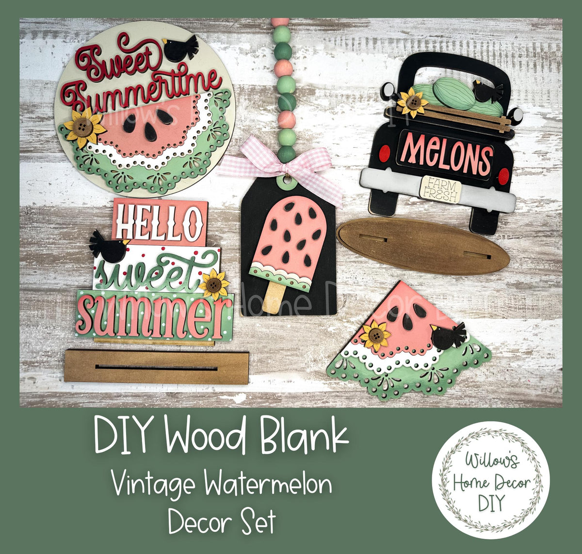 DIY Watermelon Decor Set - Fresh Berry Sweet Craft Kit - Wood Blank - Accent Mantle Decor - Seasonal Sign -Summer Decor