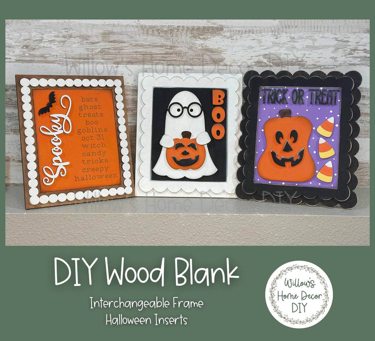 DIY Interchangeable Frame Add On Halloween Inserts - Adult Kids Craft Kit - Wood Blank - Accent Mantle Decor - Seasonal Sign - Shelf Sitter