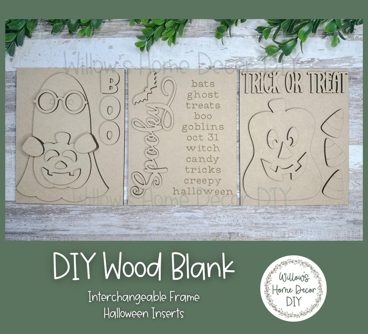 DIY Interchangeable Frame Add On Halloween Inserts - Adult Kids Craft Kit - Wood Blank - Accent Mantle Decor - Seasonal Sign - Shelf Sitter