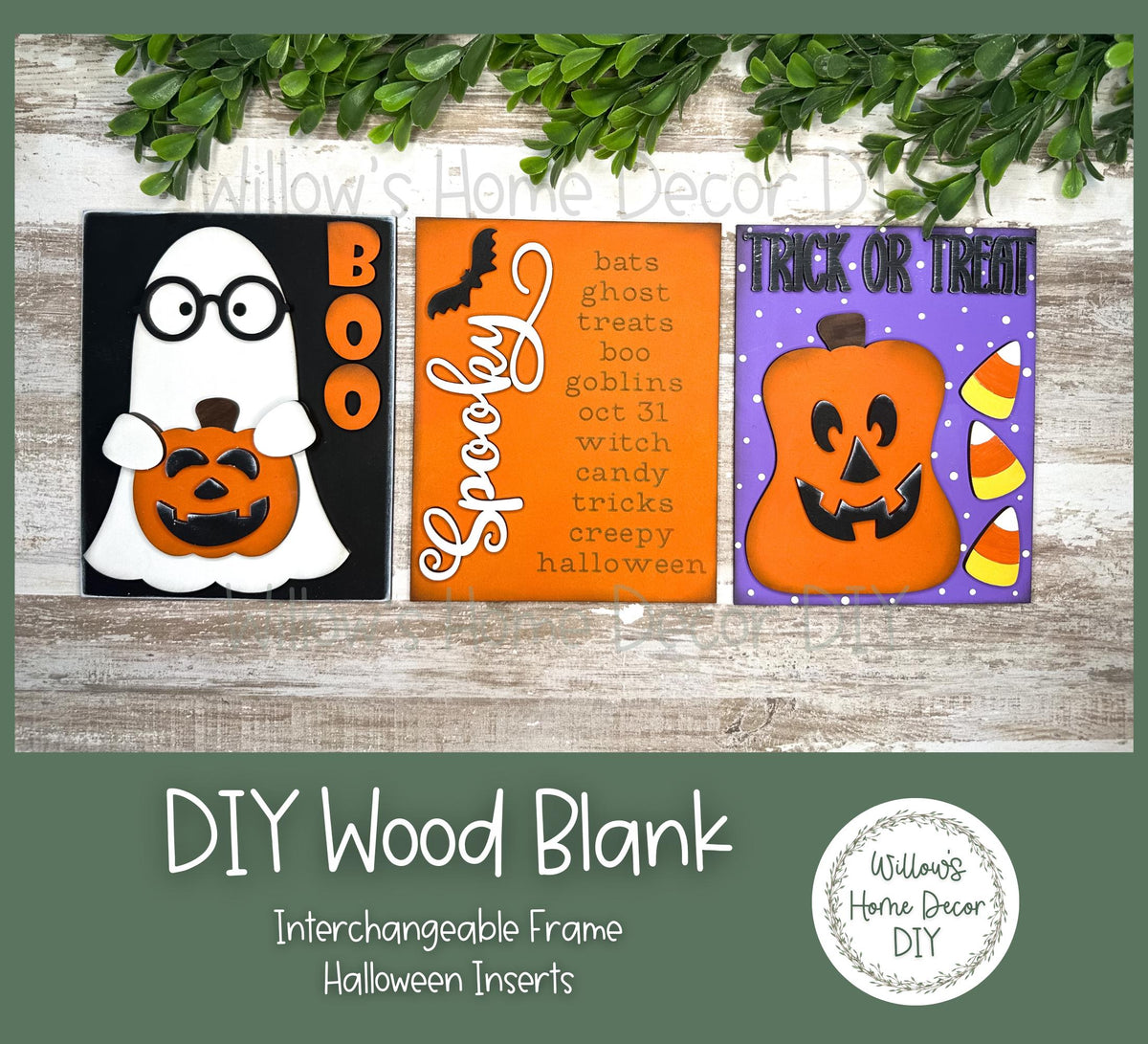 DIY Interchangeable Frame Add On Halloween Inserts - Adult Kids Craft Kit - Wood Blank - Accent Mantle Decor - Seasonal Sign - Shelf Sitter
