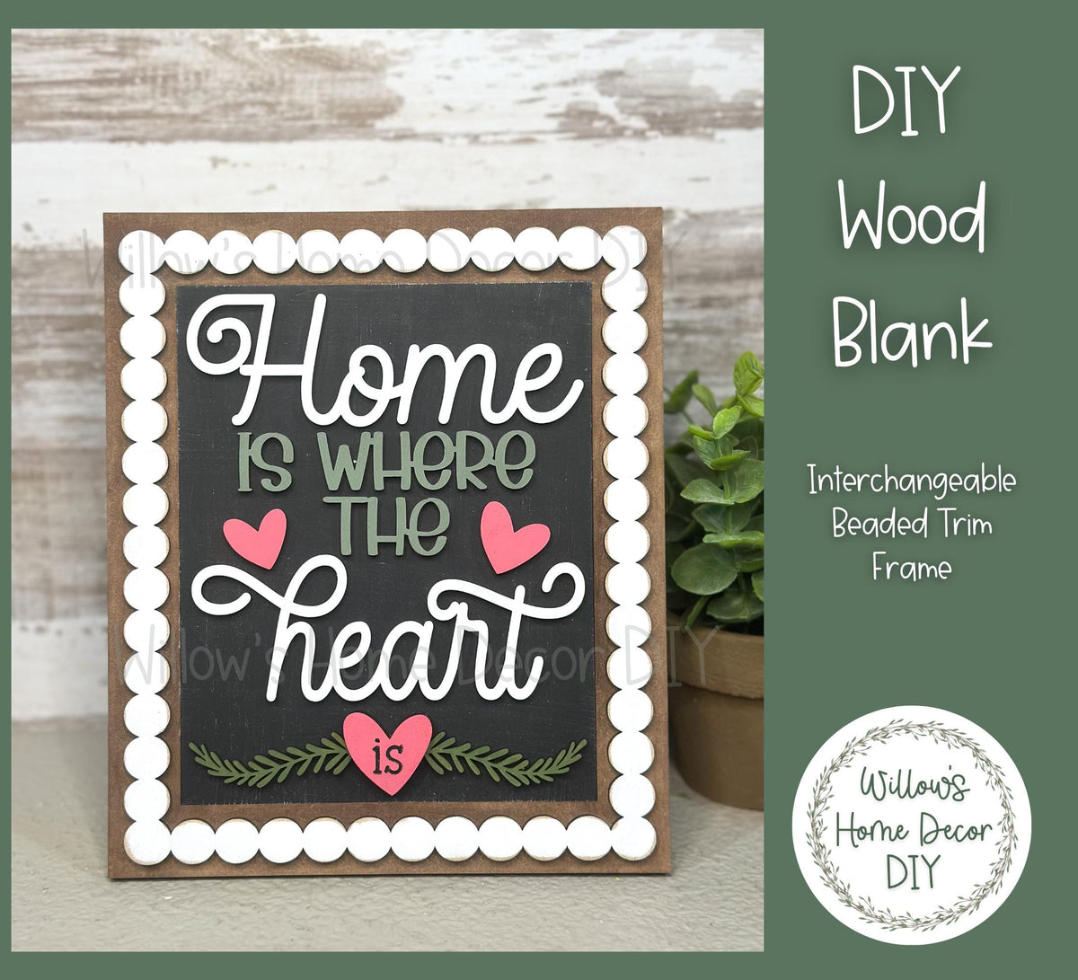 DIY Interchangeable Beaded Frame - Adult Kids Craft Kit - Wood Blank - Accent - Mantle Decor - Seasonal Sign - Shelf Sitter - Home Decor
