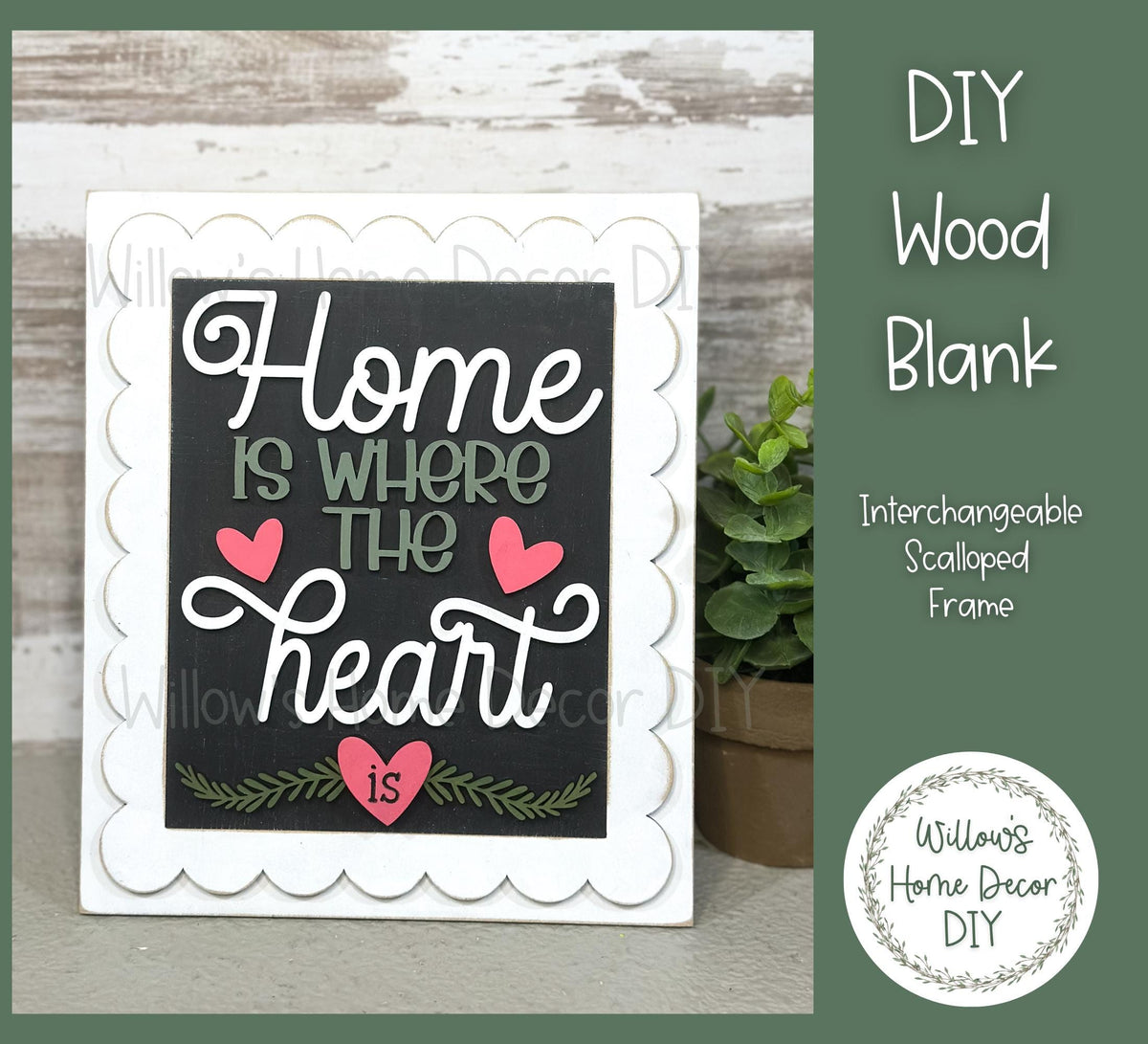 DIY Interchangeable Scalloped Frame - Adult Kids Craft Kit - Wood Blank - Accent - Mantle Decor - Seasonal Sign - Shelf Sitter - Home Decor