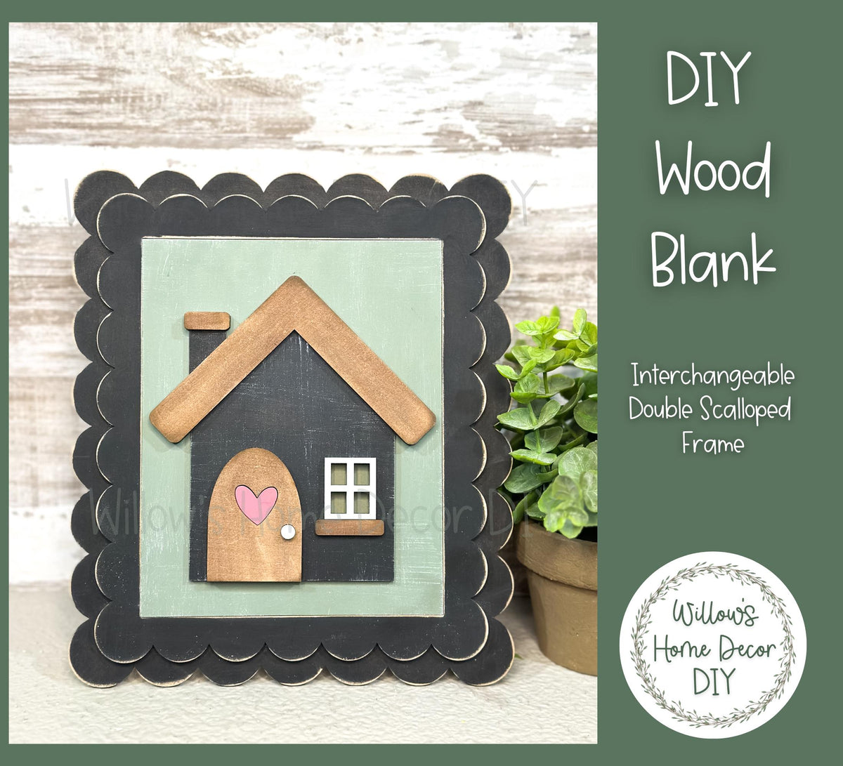 DIY Interchangeable Double Scalloped Frame - Adult Kids Craft Kit - Wood Blank - Accent - Mantle Decor - Seasonal Sign - Shelf Sitter - Home