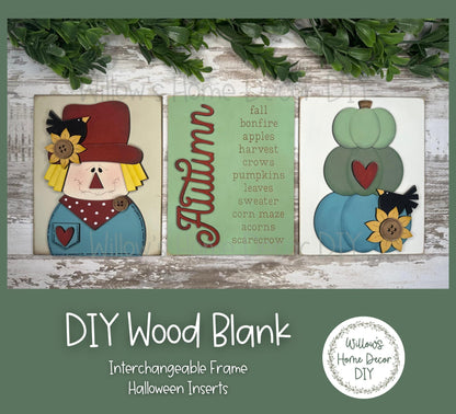 DIY Interchangeable Frame Add On Autumn Scarecrow Inserts - Adult Kids Craft Kit - Wood Blank - Mantle Decor - Seasonal Sign - Shelf Sitter