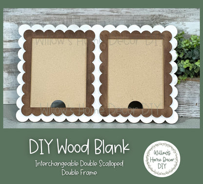 DIY Interchangeable Double Scalloped Double Frame - Adult Kids Craft Kit - Wood Blank - Accent - Mantle Decor - Seasonal Sign - Shelf Sitter