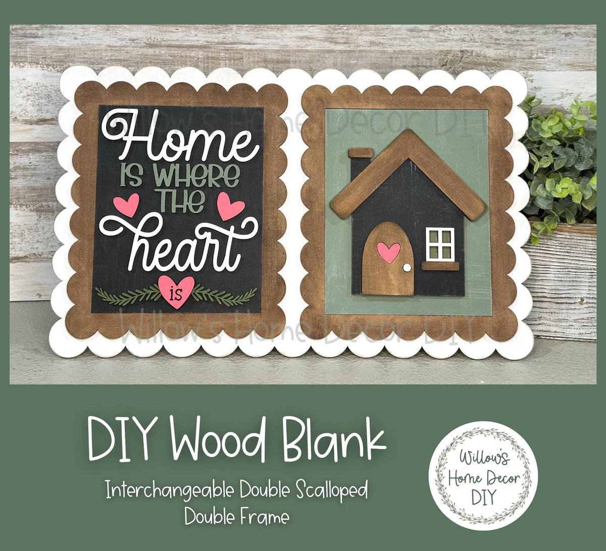 DIY Interchangeable Double Scalloped Double Frame - Adult Kids Craft Kit - Wood Blank - Accent - Mantle Decor - Seasonal Sign - Shelf Sitter